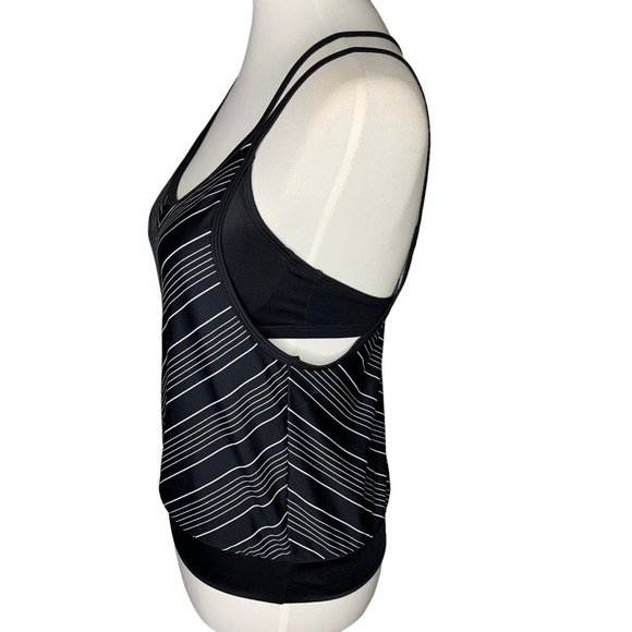 Athleta Blousy Chevron Tankini Top Size 32 B/C Black White Strappy Built In Bra - Picture 3 of 10